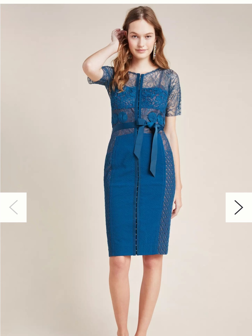 Anthropology Teal Lace Sheath Dress with Belt